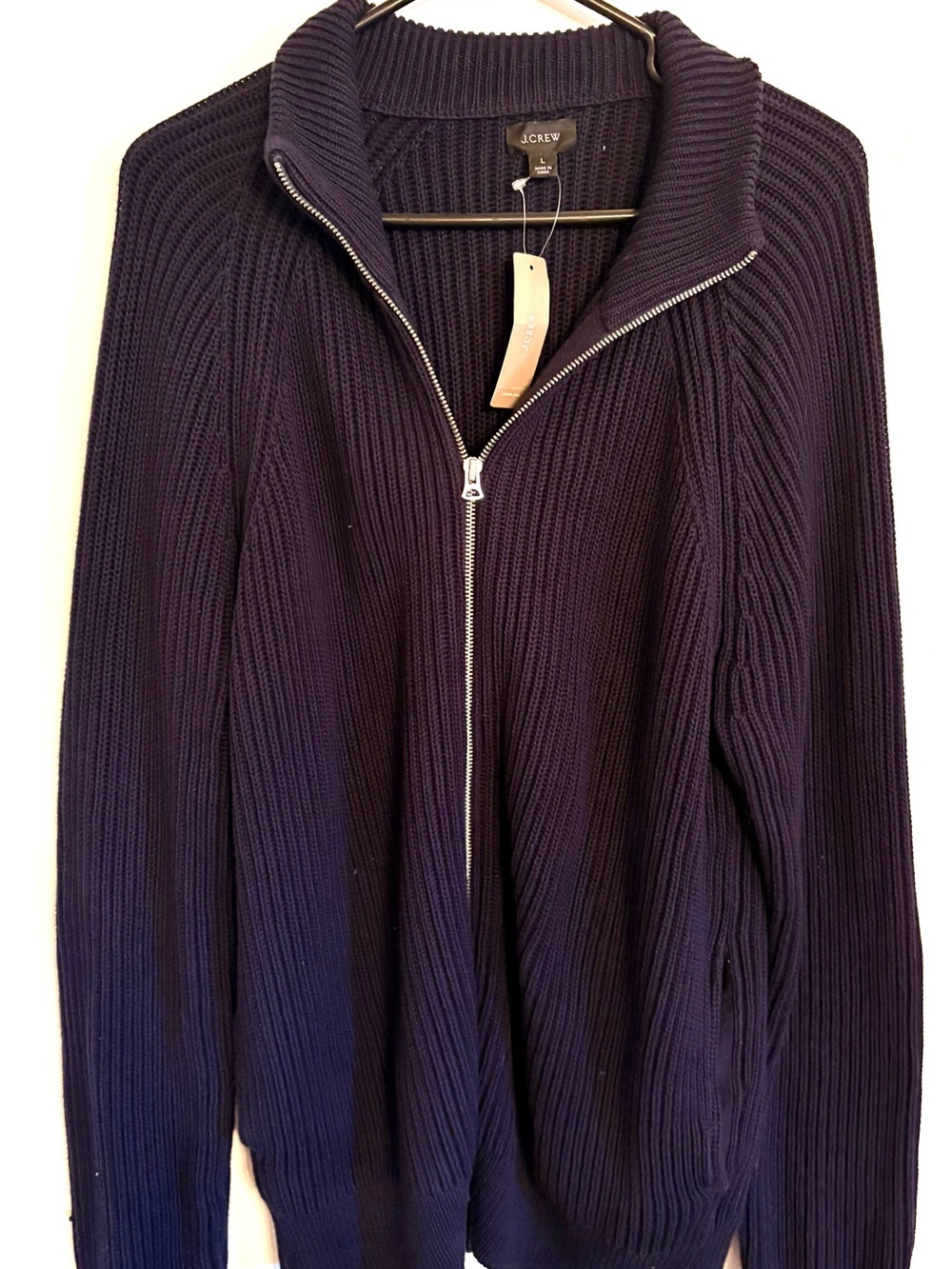 NWT J.Crew Men’s Large Navy Ribbed Full Zip Sweater Jacket